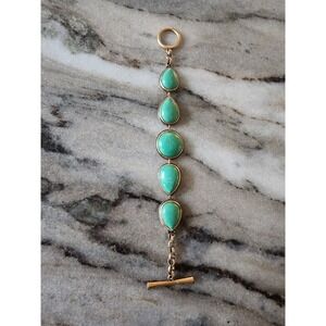 Lucky Brand Faux Turquoise‎ Toggle Bracelet Rustic Brass Vintage Star Charms